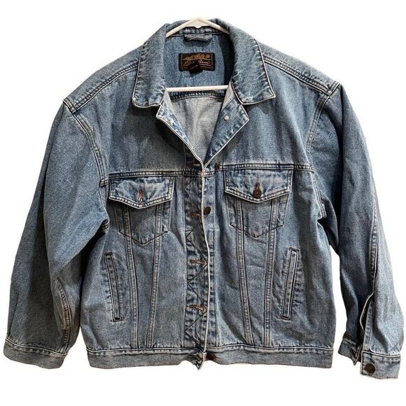 Vintage Eddie Bauer Jean Jacket Mens M Denim 80s Blue Type 3 Rigid Cotton Cowboy - Picture 1 of 7